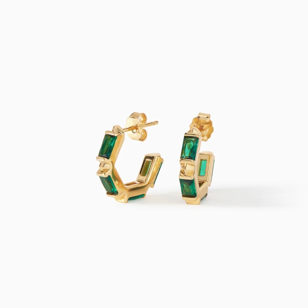 $149 Ora Ana Gold Geometric Claire Huggie Hoop Earrings with Baguette CZ